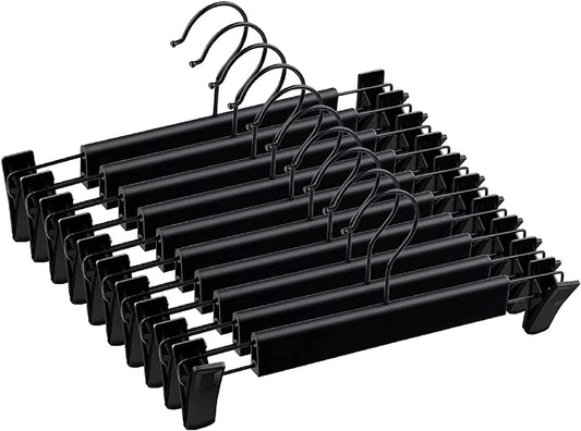 Skiennix Skirt Hangers - Space-Saving Pants Hangers with Clips & 360° Swivel Hooks | 10-Pack, Black