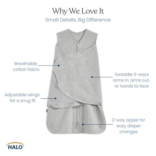 HALO 100% Cotton Sleepsack Swaddle - 3-Way Adjustable Wearable Blanket, TOG 1.5 | Multicolor Lions, Tigers, Bears, Small (3-6 Months)