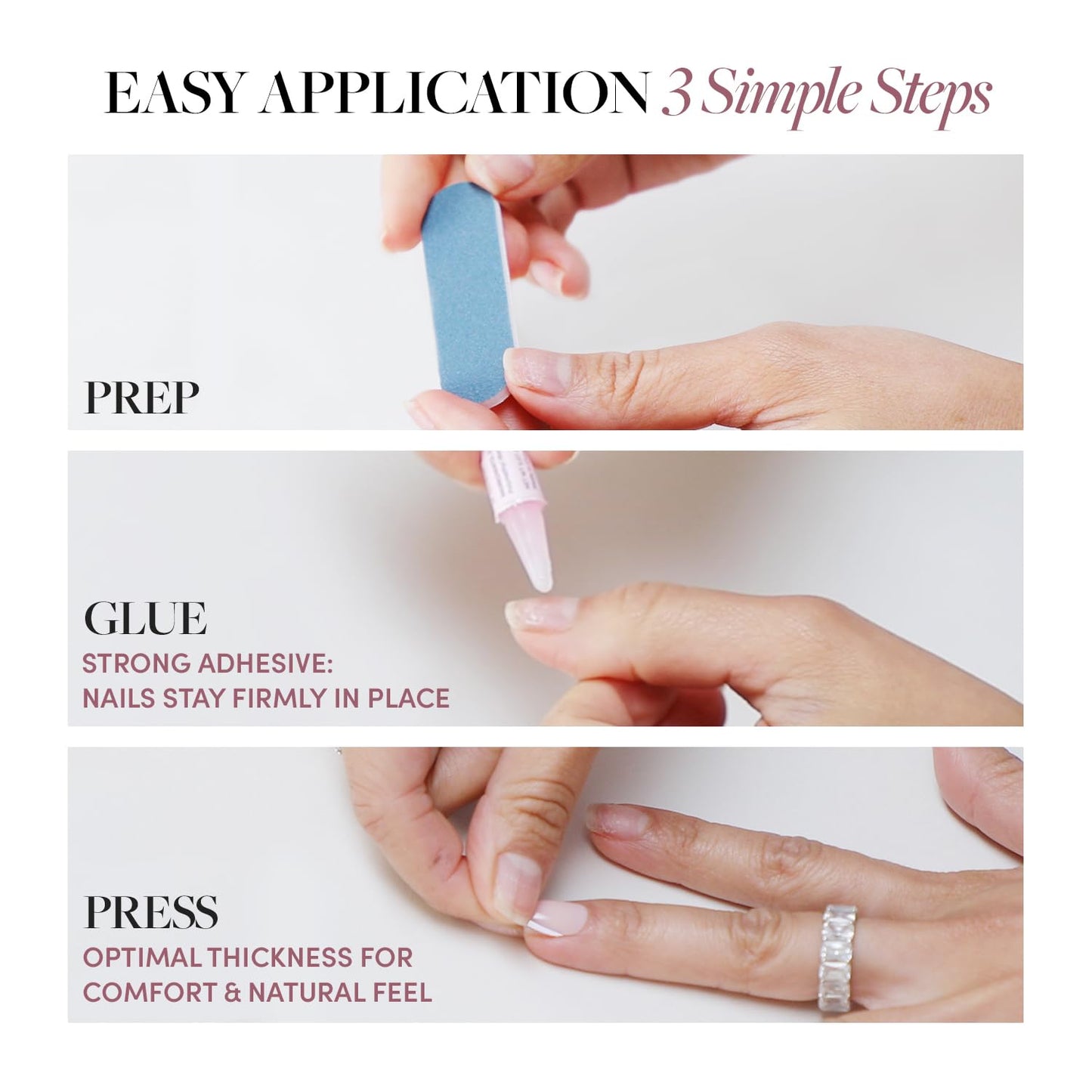 Glamnetic Press On Nails - Floral Glow Spring Nails | Short Almond Fake Nails in Milky White Base with 3D Rose Designs in a Glossy Finish, Salon Quality | 15 Sizes - 30 Nail Kit with Glue