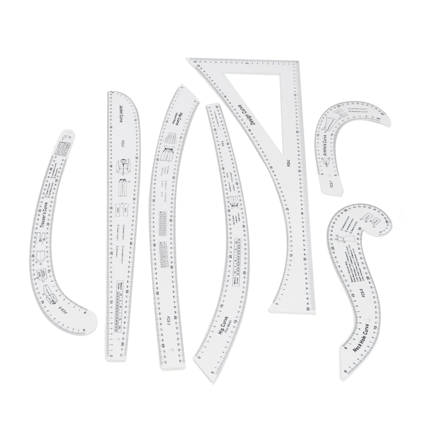 7Pcs Sewing Ruler Tailor Set Clear French Curve Ruler Sewing Ruler Set Rulers Ruler Racks Rulers High Accuracy Scale Fashion Pattern Design Ruler Set for Making Pattern Drafting