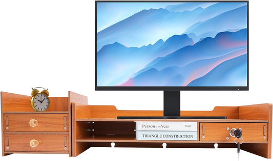 WDZCZDoo 11.02lbs Computer Monitor Stand, Computer Rack with Storage, Wooden Laptop Monitor Stand, Wood Desk Organizer