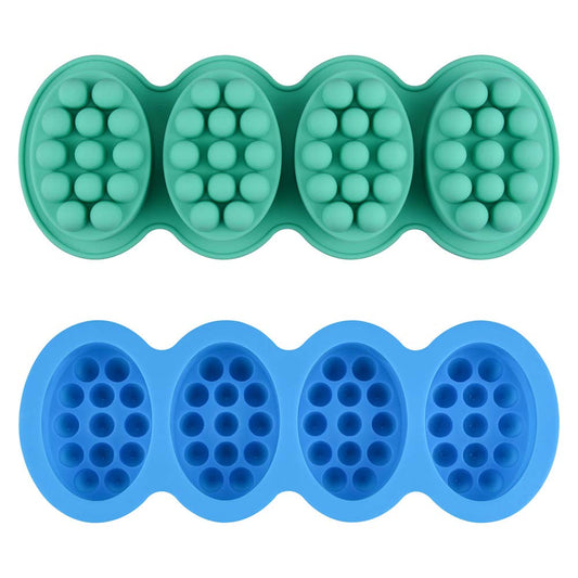 SJ Massage Soap Mold - 2 Pcs, 4 Cavities Silicone Soap Mold for Soap Making, Handmade Hair Brush Shampoo Bar Molds, Food Grade BPA Free(Blue and Green)