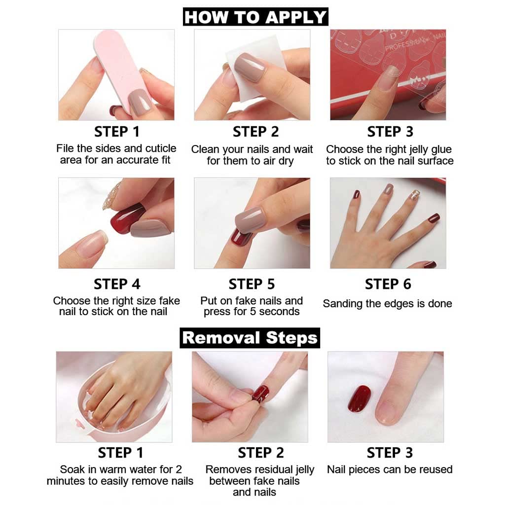 RikView French Tip Press on Nails Medium Stick on Nails Pink Fake Nails Almond Nails for Women with Flowers Design