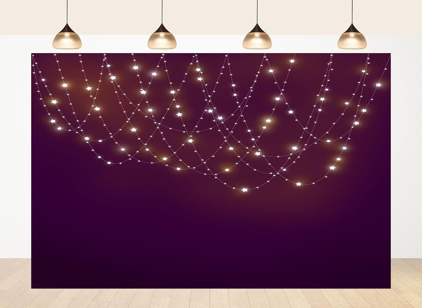 LidyMini 10x8ft Fabric Purple Star String Light Backdrop Dreamy Glowing Night Background Prom Party Decorations Home