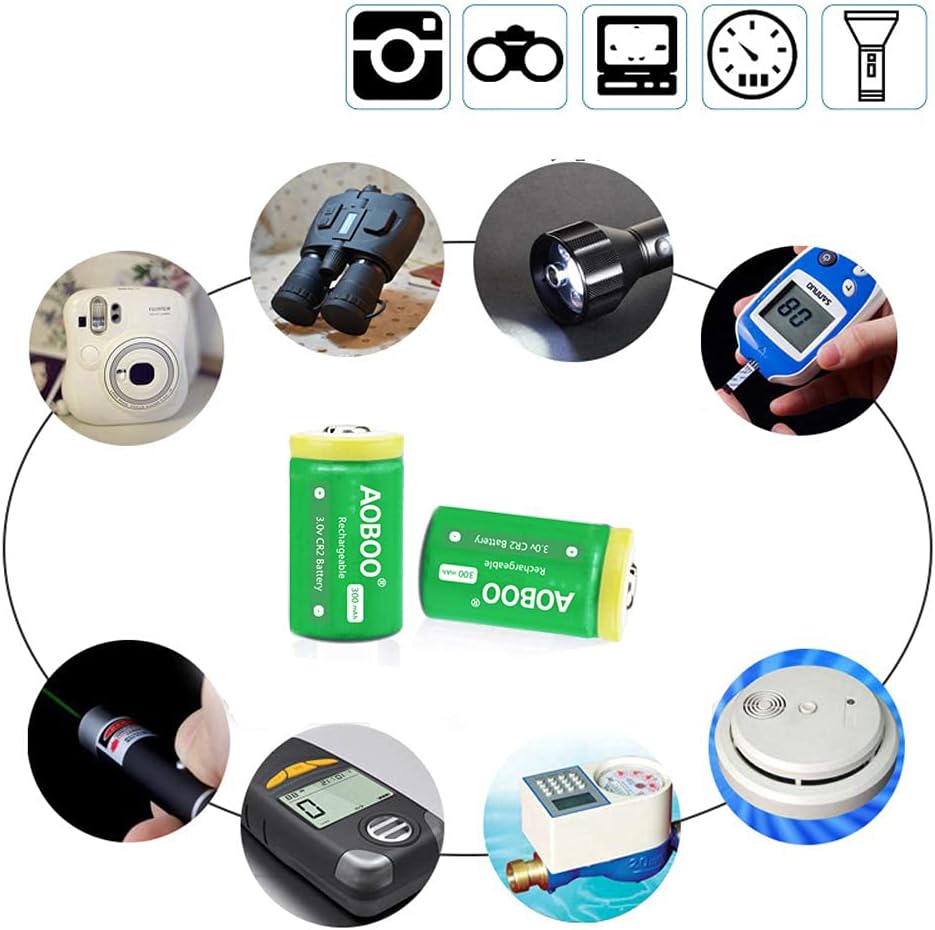 AOBOO CR2 3V 4pcs Set CR-2W/4P CR15H270 Rechargeable Battery + Charger Compatible with Golf Rangefinder Camera
