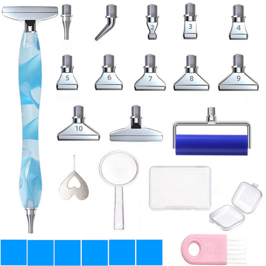LEIYULY 25PCS Diamond Painting Pen, Diamond Painting Art Drill Bead Dot Pen Kit with 12 Threaded Metal Diamond Art Tips, 2 Storage Boxes,A 3X Magnifying Glass