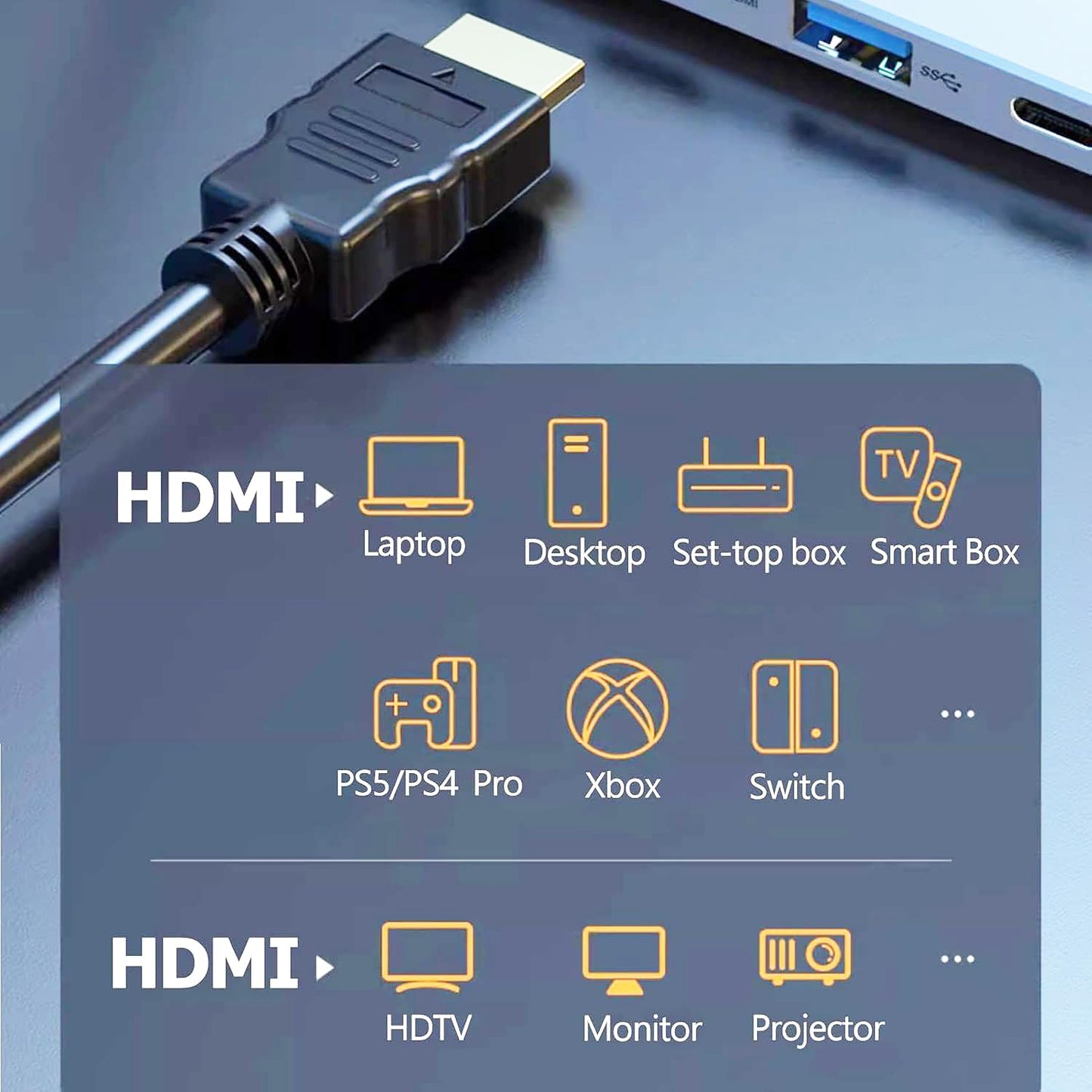 Vorothin 4K 3 5-Pack, 3FT 4K@60Hz, 2.2, 3D, CL3 PS5, PS4, HDMI Cable FT HDMI Cord Shielded HDMI Cord Support HDCP HDR