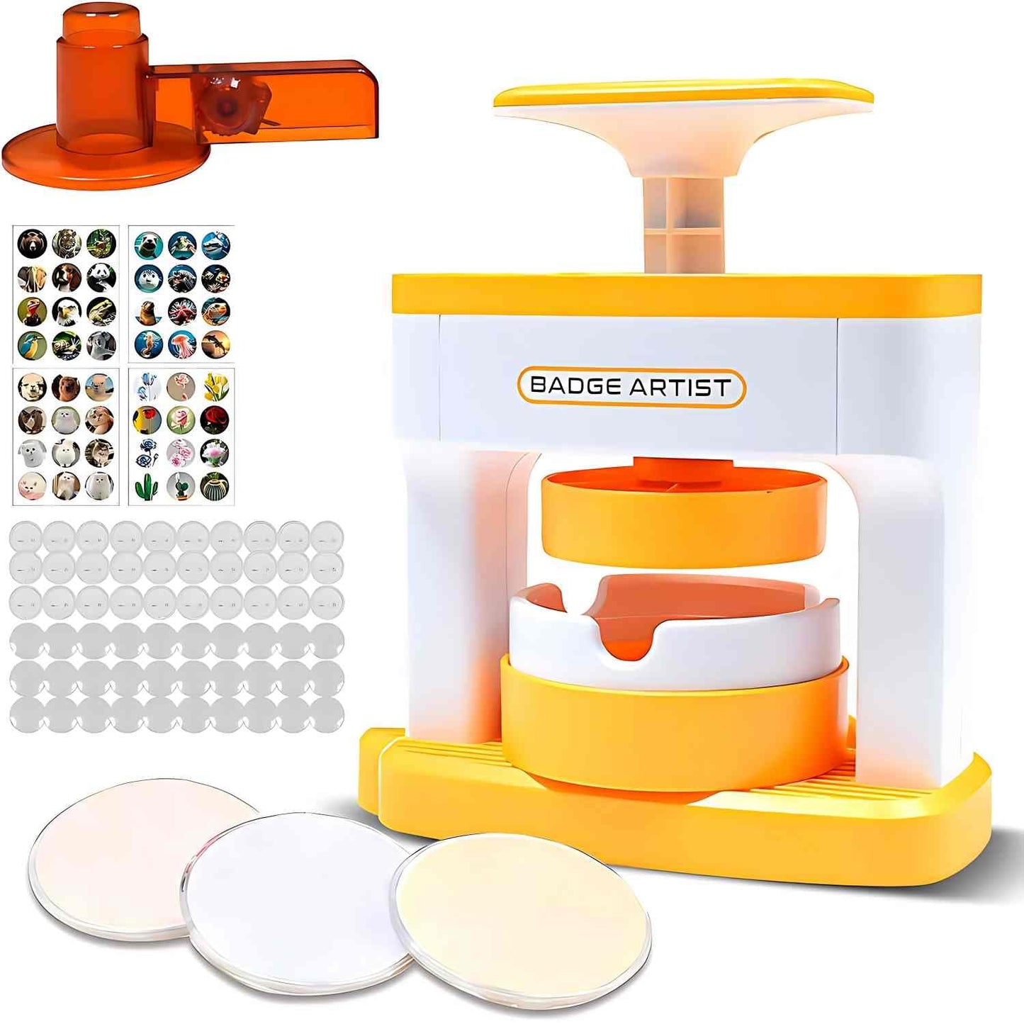 Button Maker Machine, 55mm/2.16in Pin Maker with 48pcs Button Parts and 48pcs Random Pictures Ergonomic Handle Buttons Makers for Children Gifts (5.9 x 4.9 x 2.7in)