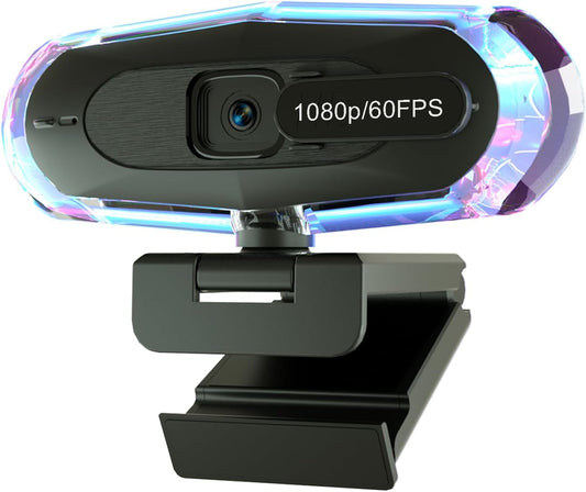 ceabulila 1080P 60FPS Streaming Webcam with Autofocus, Microphone, RGB Light and Tripod, USB Camera for PC/Mac, Plug