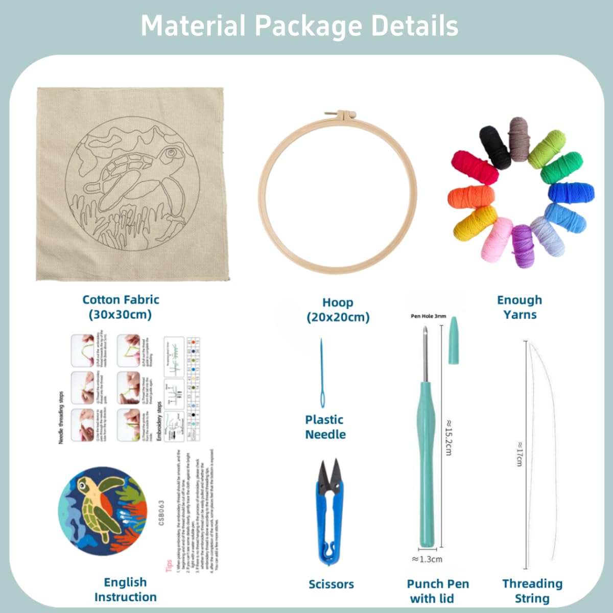 DIY Punch Needle Kits Hedgehog Flowers Easy for Beginners Embroidery Starter Set with Hoop Stress Relief Craft Hobby and Home Decor 20x20cm