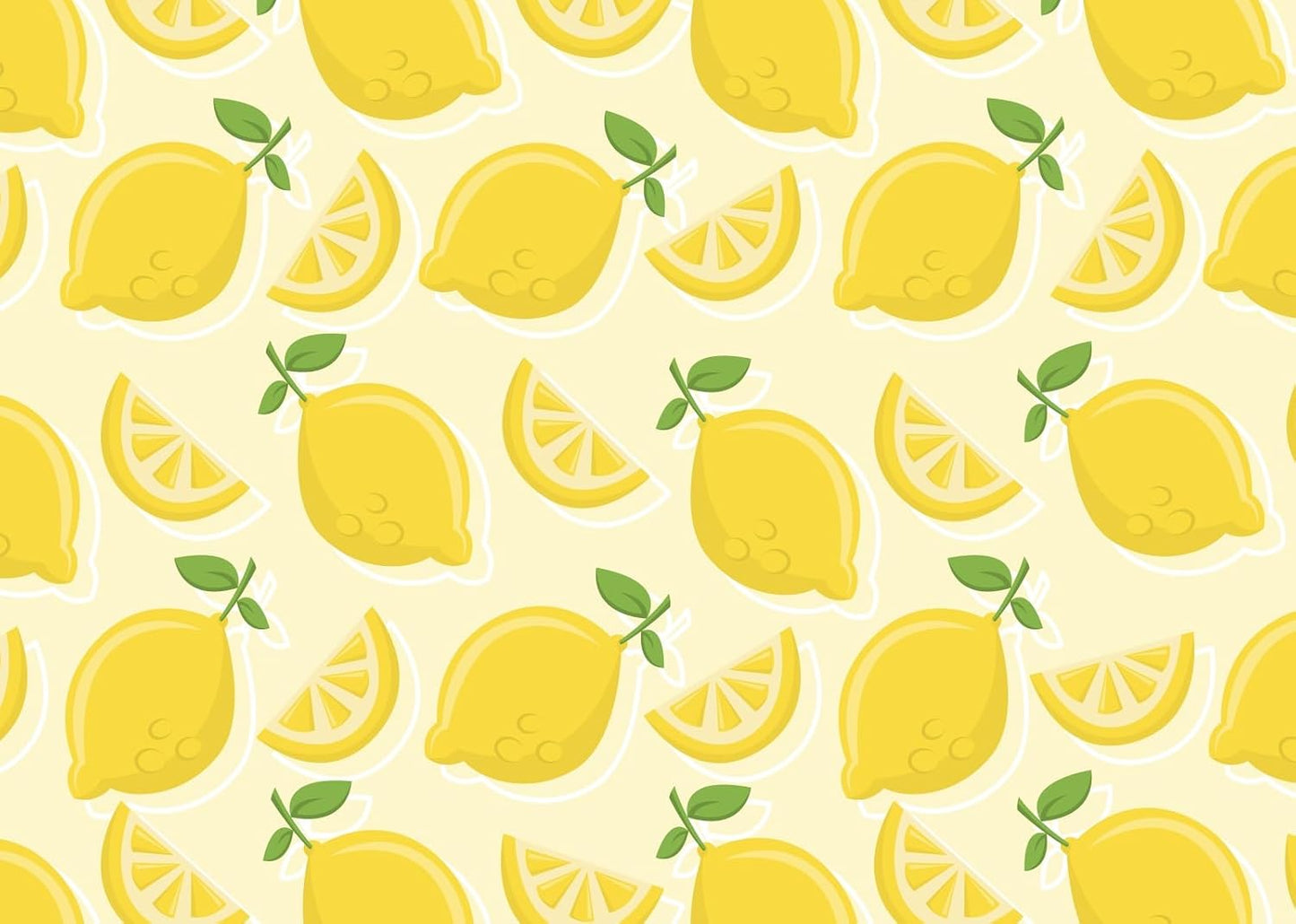 CORFOTO 7x5ft Summer Fabric Lemon Pattern Backdrop Yellow Lemons Slices Green Leaves Citrus Pattern Photography