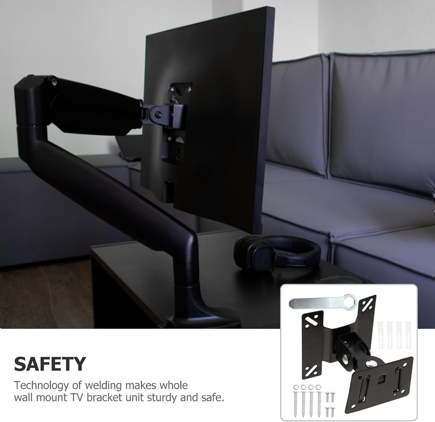 jojofuny 14-27 Inch Wall Mounted Monitor Mount Bracket Metal Rotation Swivel LCD Tv Stand for Home Office Flat Screen