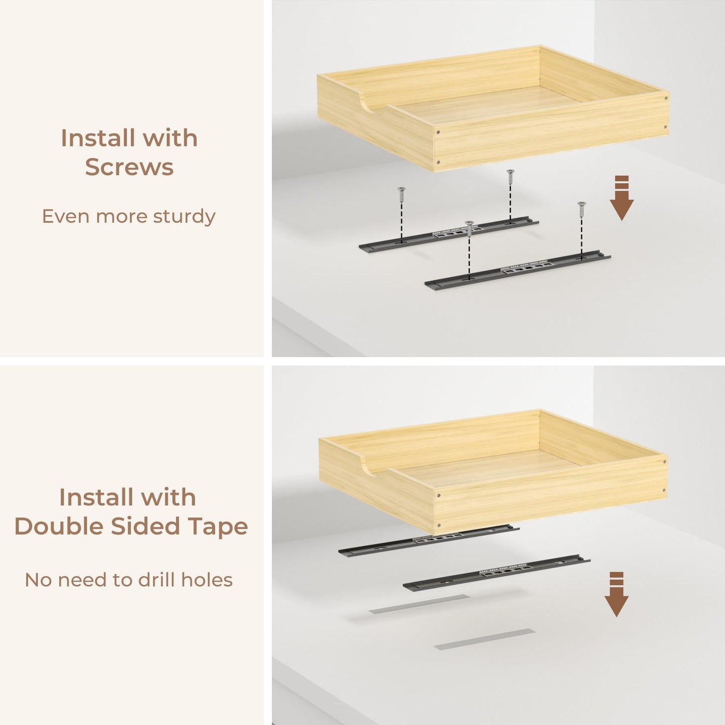 COOLBEBE Pull Out Cabinet Organizer, Soft Close Pull Out Drawers for Cabinets, 19" W x 21" D Solid Wood Slide Out Cabinet Drawers in Kitchen, Pantry, Bathroom, Bottom Assembly