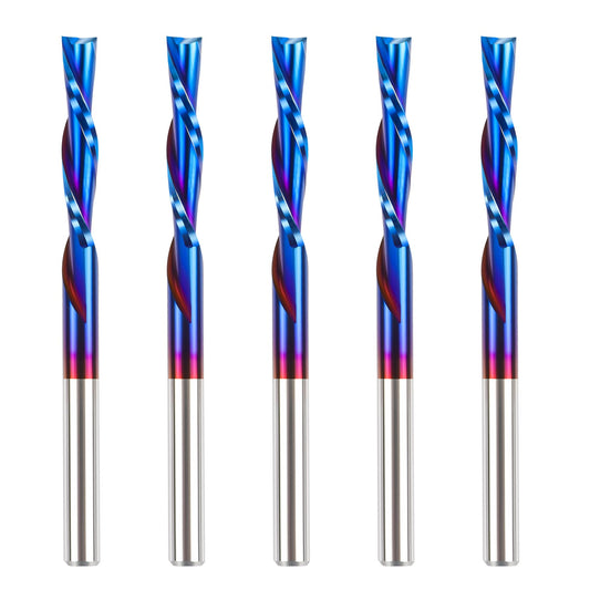 HQMaster Downcut Bit 1/8" Shank Down Cut Spiral CNC Router Bits End Mill Tungsten Carbide Milling Cutter Set 5 Pack (1/8" Cutting Diameter)