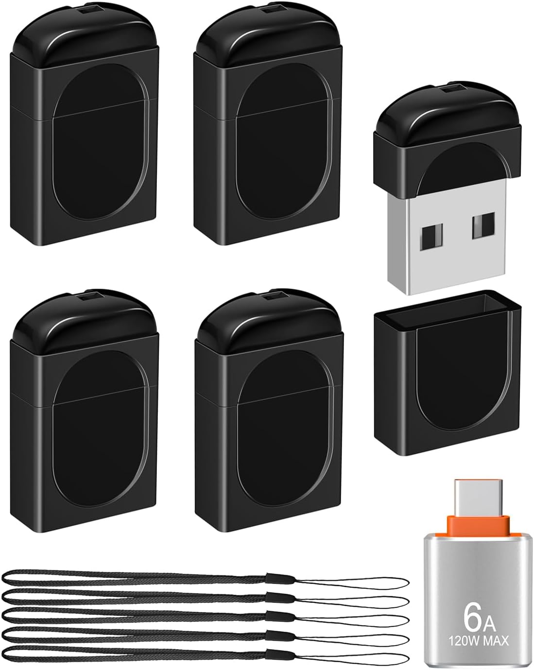 EASTBULL 4GB 5 Pack USB2.0 FAT32 4 5 Pack 1 Small Flash Drives Mini USB Drive with a USB-C Adapter, Mini Thumb Drive GB