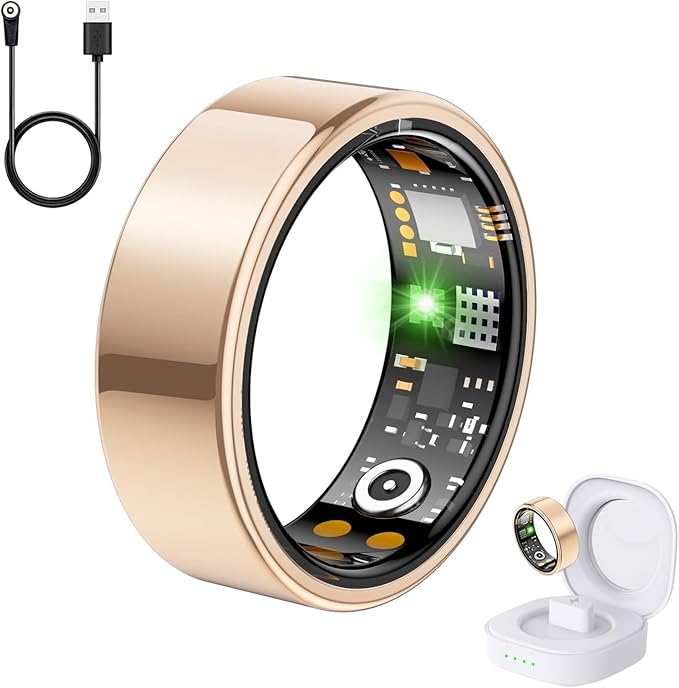 Health Tracker Ring, Smart Health Ring for Women Men with Heart Rate, Blood Oxygen, Sleep Monitor, Steps,Calories, No Subscription Fee, IP68 Waterproof Smart Ring for iPhone & Android (Rose Gold, 9#)