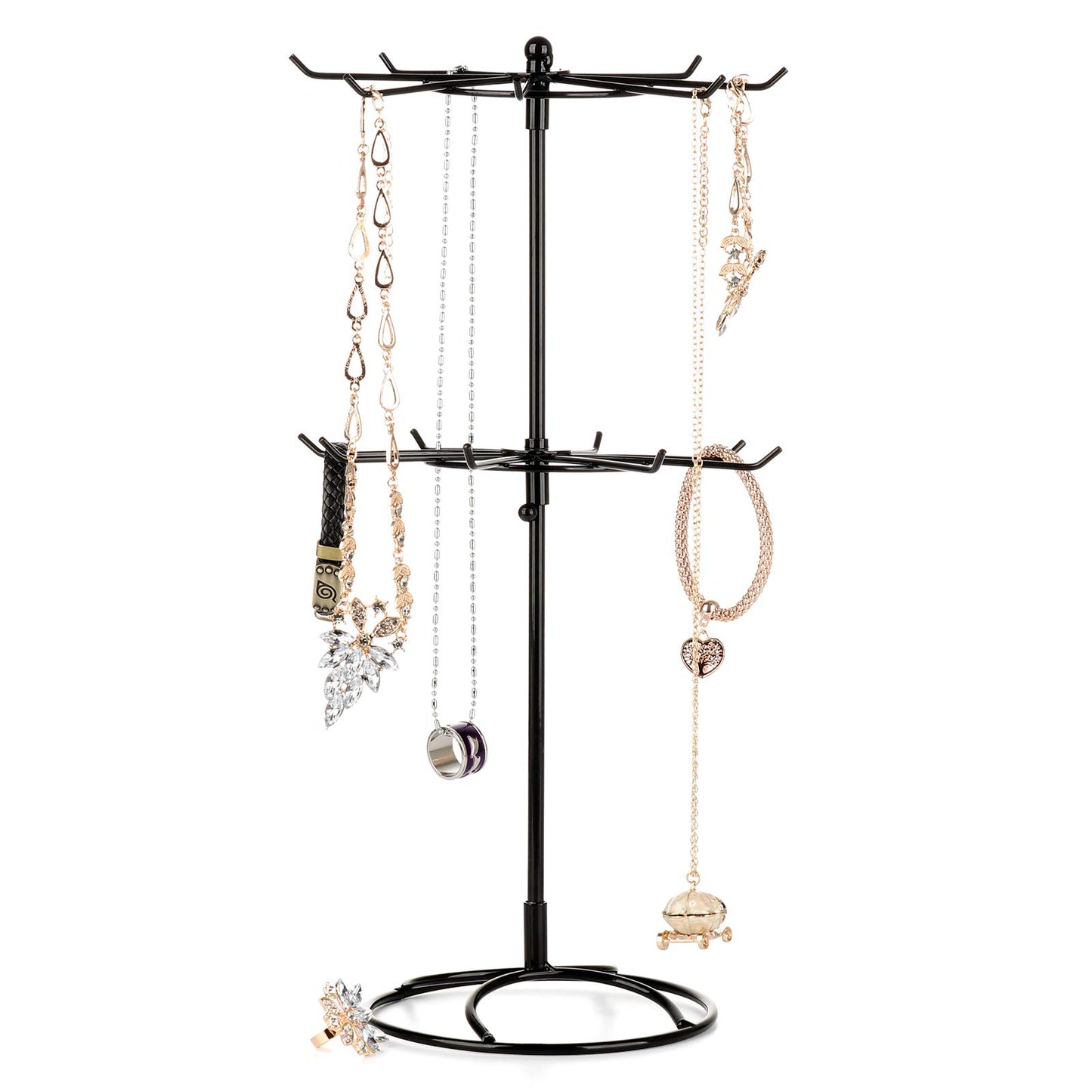 2 Tier Jewelry Display Holder,Retail Spinner Display Stand,Rotating Bracelet Storage Rack,Dressing Table,Black