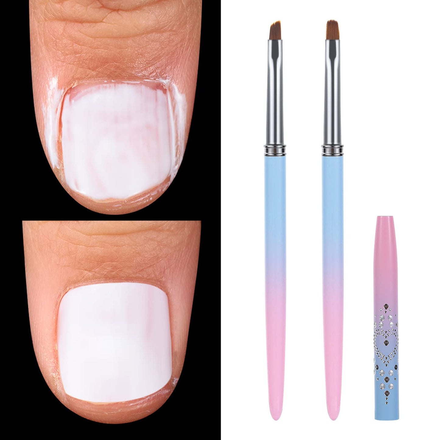 INENK 2PCS Round&Angled Nail Art Clean Up Brushes for OPI Nail Polish Remover + 6PCS Gold Nail Liner Brushes for Detail Painting Design Fine Lines Drawing, 5/7/9/11/15/25mm