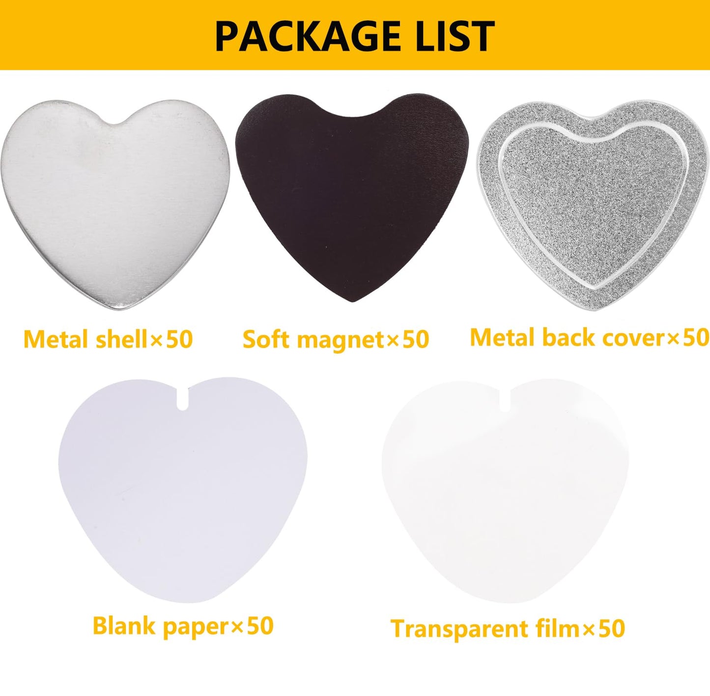 50 Sets Heart-Shaped Fridge Magnet Maker Supplies for Button Maker Machine Heart Shape 2.28 inch/58mm, Includes Metal Cover, Button Back Cover, Soft Magnet, Clear Film,Blank Paper,Children DIY Gift