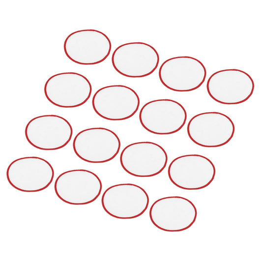 MECCANIXITY 30pcs Sublimation Patch Blank, 7.5cm/2.95 Inch Fabric Iron-on Blank Heat Transfer Repair Patch for DIY Crafts Caps Clothes, White with Red Border