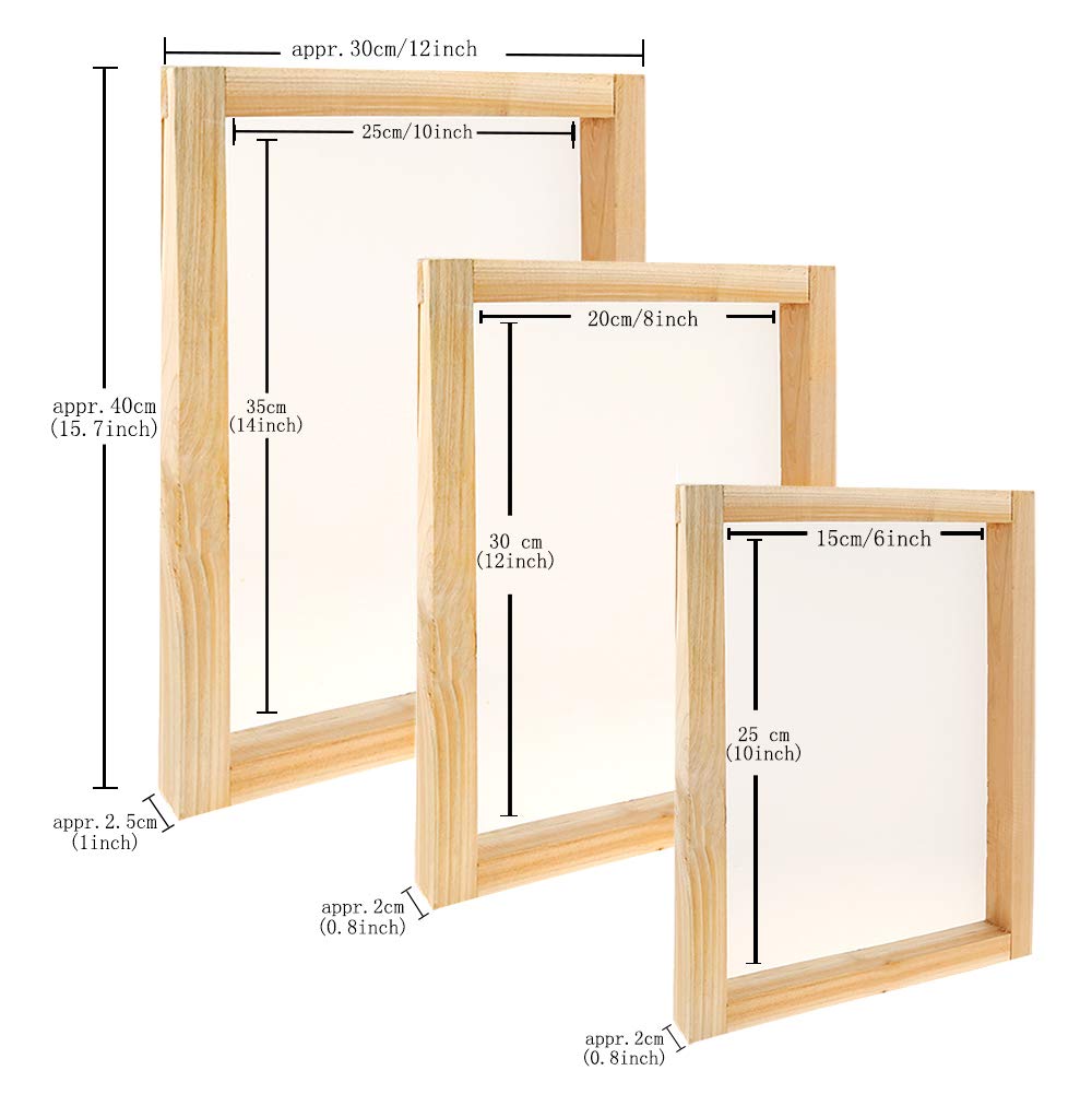 Caydo 23 Pieces Screen Printing Starter kit Include 3 Different Size of Wood Silk Screen Printing Frame with Mesh, Screen Printing Squeegees, Inkjet Transparency Film, Ink Knife, and Mask Tape