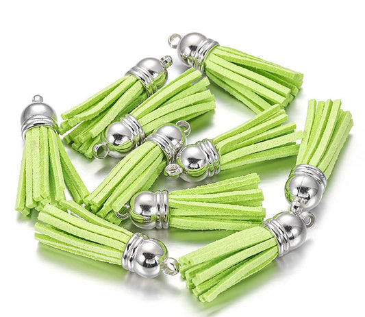 MSCFTFB 100 Pieces 1.5inch Mini Tassels Faux Suede Mala Tassel Kit for Earring Necklace Jewelry Making Garland Keychain Dreamcatcher Charms DIY Crafts (Lime)