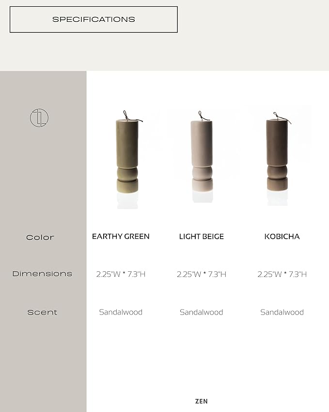 LAWA Zen Candle - Beautiful Handmade Pillar Scented Soy Wax Elegant Aesthetic Candle Housewarming Gift Home Room Shelf Decor Idea (Earthy Green)