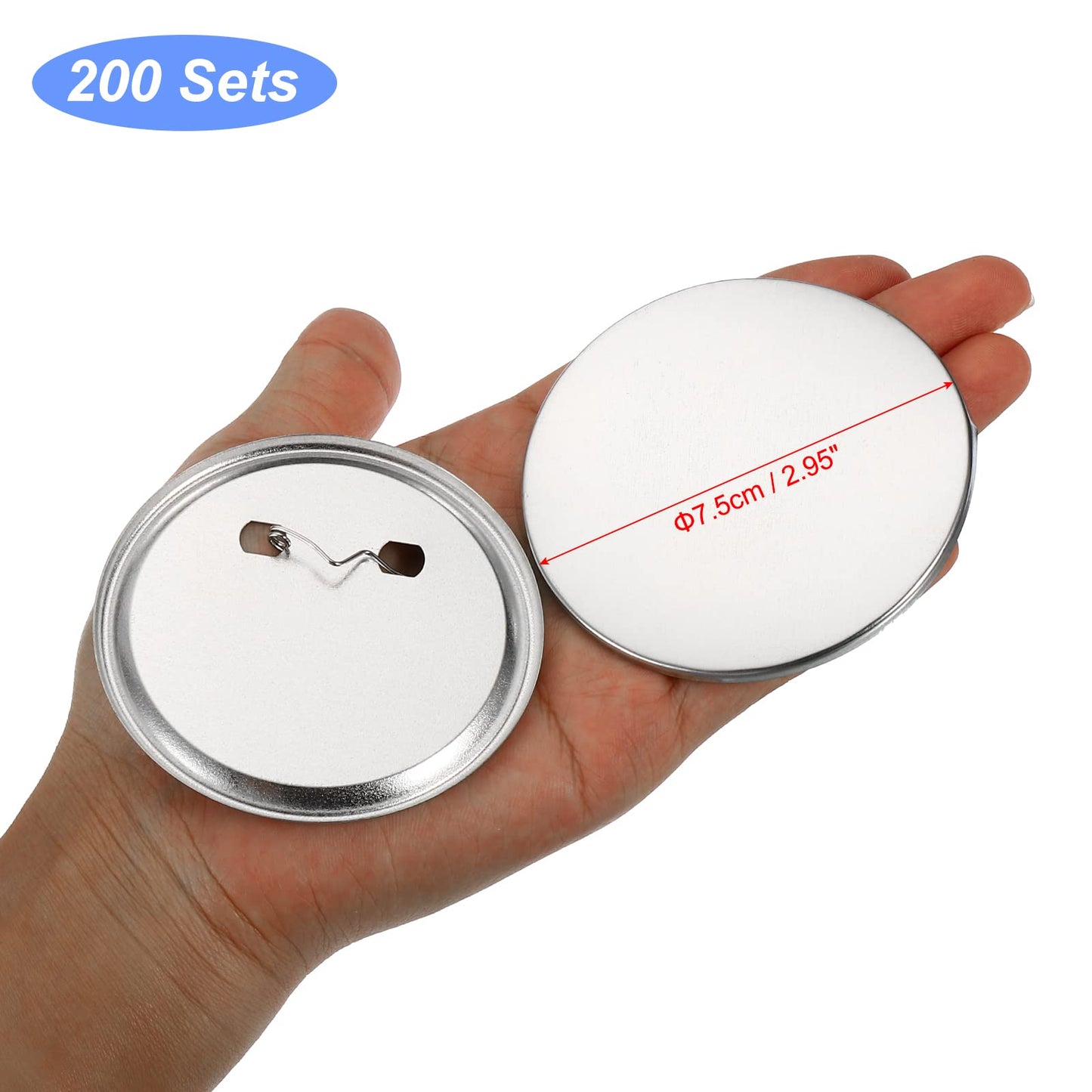 PATIKIL 75mm / 2.95inch Metal Button Parts Supplies for Button Maker Machine Round Pin Maker, Every Set Includes Metal Top, Metal Clip Bottom & Plastic Film (200 pcs)