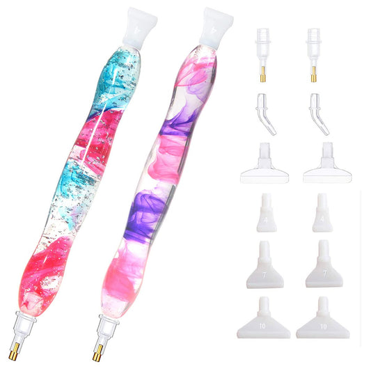RaySoar (2 Packs) Handmade 5D Diamond Painting Art Drill Pen Kit Tool Accessory with 14 Multi Placer Tips Purple Pink, Blue Pink