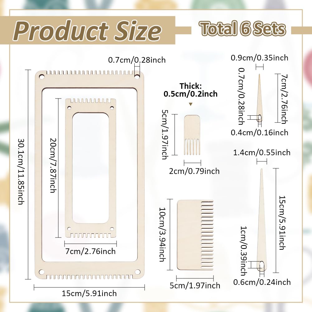 NBEADS 6 Sets Wood Weaving Loom Kit, Bookmark Weaving Loom with Weaving Comb and Weaving Crochet Needle Knitting Loom Tools for Adult Beginners Weaving and Weaving Lovers