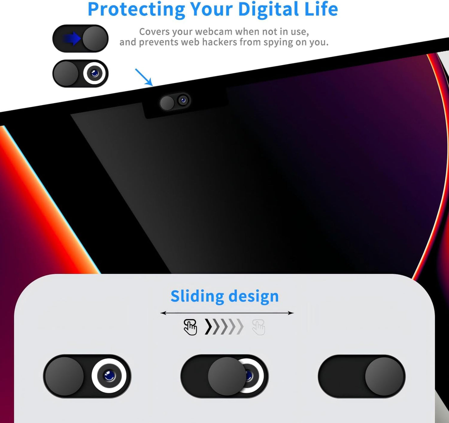 JiSiTeCai Slide[4 Pack 0.022in 8/7/6 [4 Pack Metal Webcam Cover Black], Camera Cover for Laptop Computer, MacBook