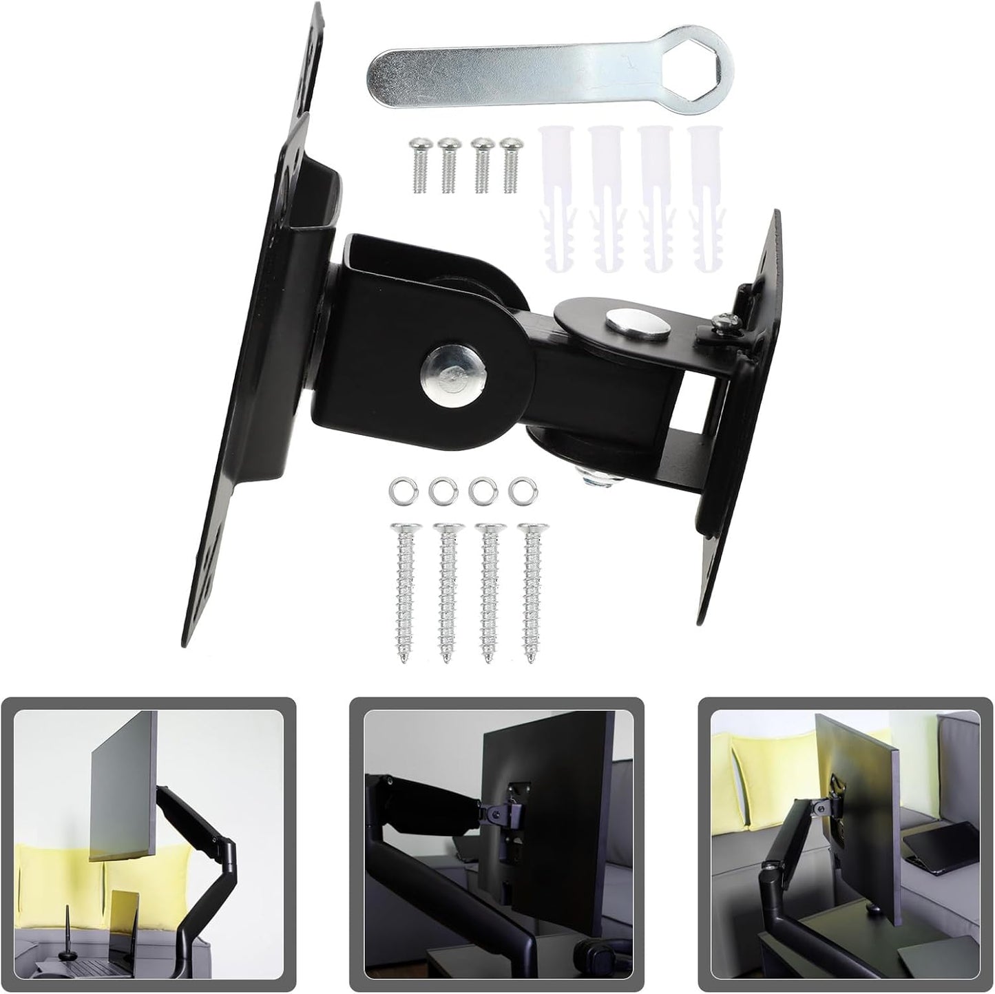 KALLORY 360 14-27 Inch Rotatable Monitor Stand and Tv Wall Mount Bracket with Metal Pivot Swivel for LCD Screens