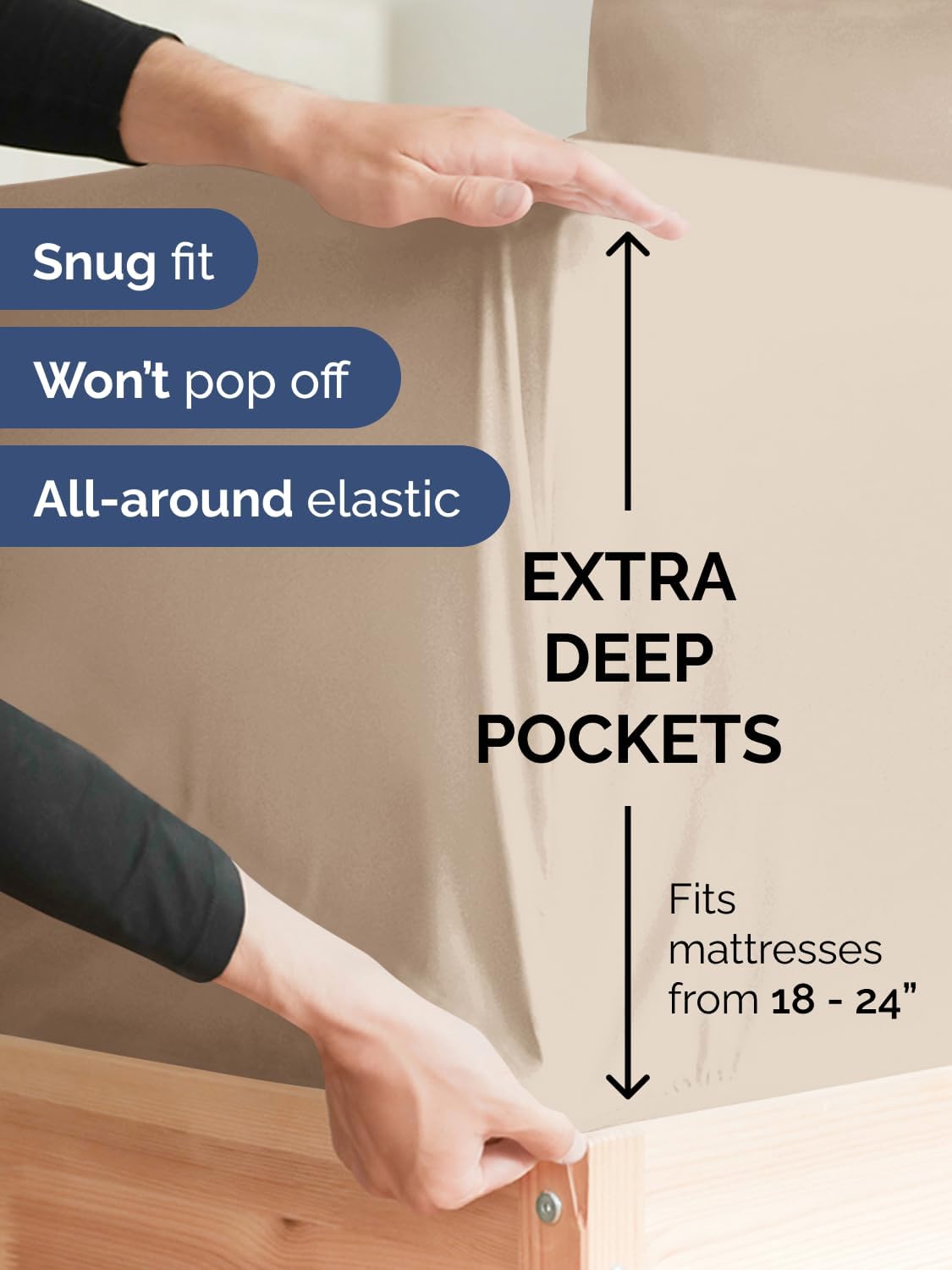 Skiennix Extra Deep Twin Sheet Set - 4 Piece Breathable Cooling Sheets - Luxury Hotel Quality - Soft Wrinkle-Free Wheat