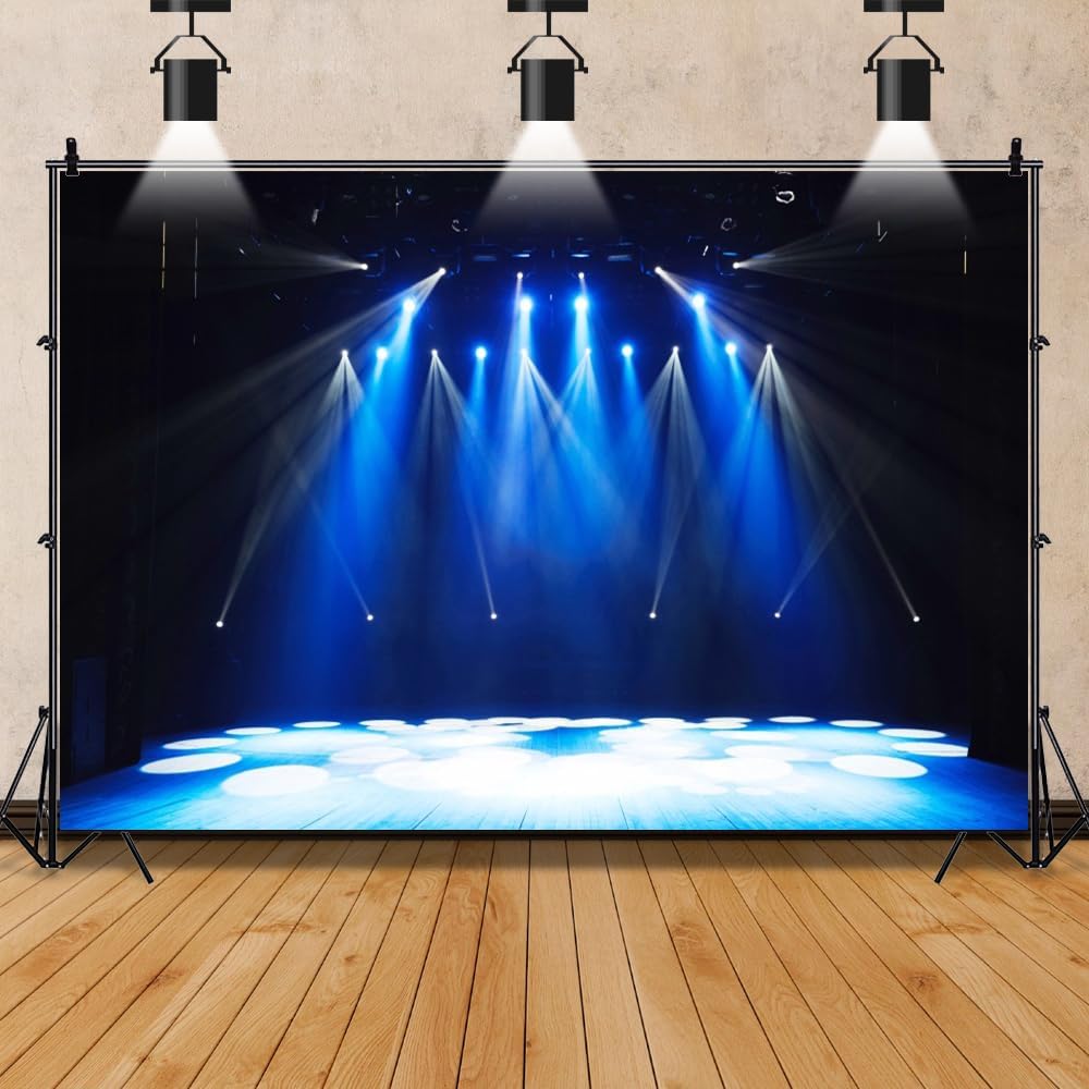 Leowefowa 12x8ft Vinyl Stage Concert Backdrop Spotlight Lights Night Club Photo Background Let's Glow Crazy Theme Party