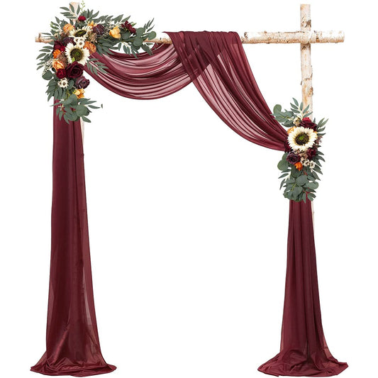 Ansofi Vintage Sunflower Arch Flowers Kit (Pack of 3)-2pcs Artificial Burgundy Rose Flower Arrangement with 1pc Drape for Wedding Ceremony Arbor and Reception Backdrop Decor