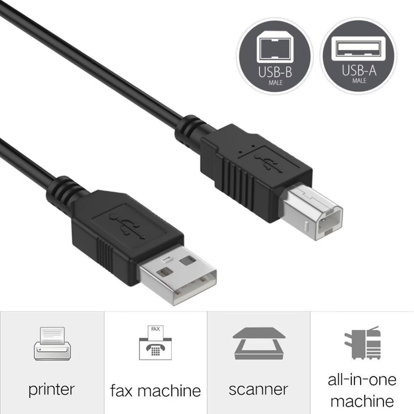 MDCGPower 6ft 2.0 5101 Black Printer USB Cable Cord Transfer PC A to B Male Device Compatible with HP Smart Tank