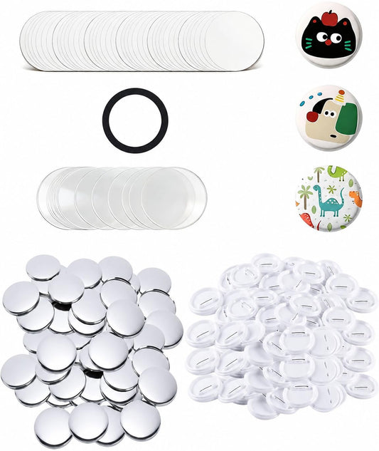 UCEC 100 PCS 58mm Button Maker Supplies, 2.25 Inch Button Pins Badge Kit, Pin Maker Supplies Button Making Supplies with Plastic Backs, Clear Film & Papers, Fits Most 58mm Button Maker Machine for DIY