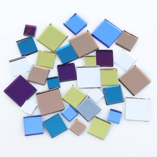 200g Mirror Mosaic Tiles, Glass Mirrors Flat Round/Triangle/Rhombus/Square Decorative Craft Mirrors DIY Tiles for Crafts Art Wall Door Home Jewelry Fram (Mixed Square 3Size)