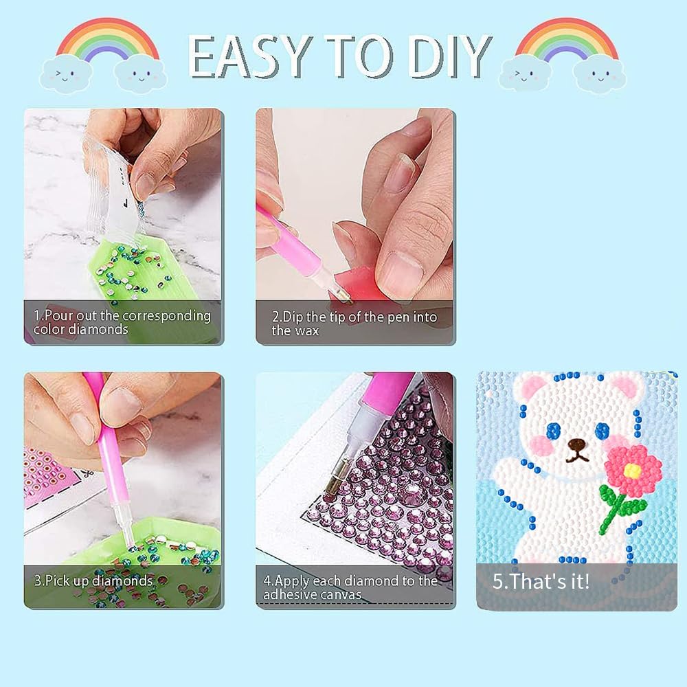 PERFECTSIGHT Cute 5D Diamond Art Kits, Kawaii DIY Painting Art for Adults Teen, 4 Pack Diamond Arts and Crafts Sets, Big Gem Full Drill Diamond Dots for Women (SLO)