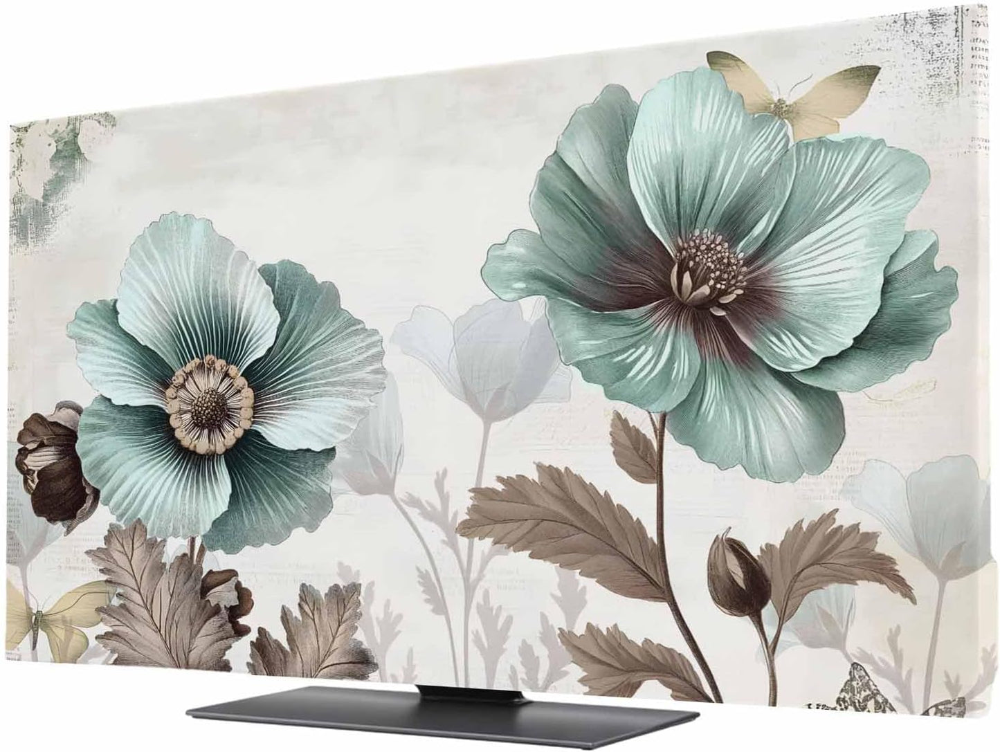 Yukro 85 Inch, 74"x42" Teal Broccoli Indoor TV Dust Cover, Rustic Farmhouse Flower Leaf Victorian Style Elastic TV