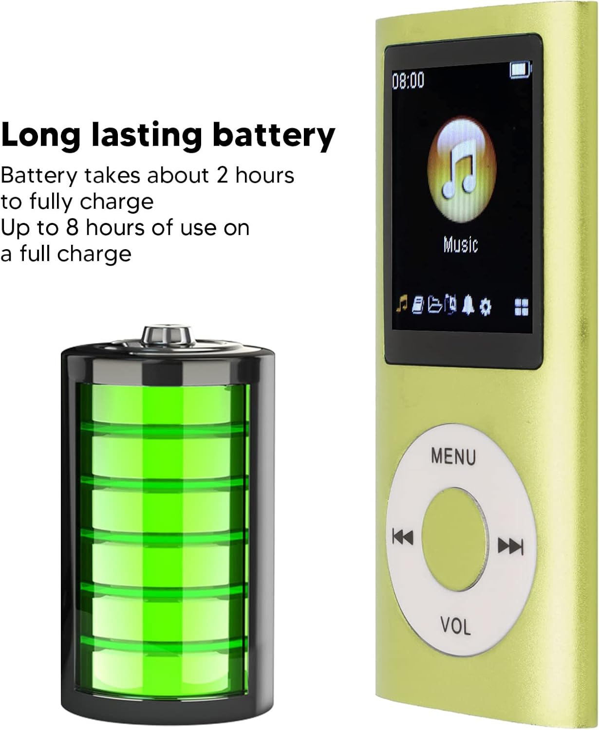Zopsc MP3 1.8 Inch 64GB 200mAh Portable Player, Lossless HiFi Music Player with LCD Screen, Supports Memory Card