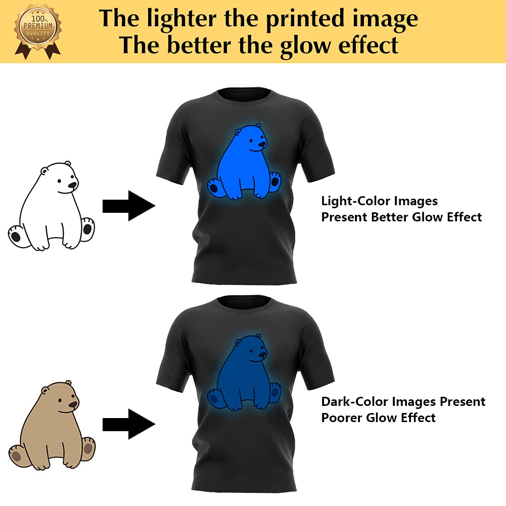 TransOurDream Luminous Heat Transfer Paper for T Shirts (10 Sheets, 8.5x11'', Glow 2.0) Printable Heat Transfer Vinyl for Inkjet Printer Iron on Transfers for Light & Dark Fabrics (TRANS-GD2-12)