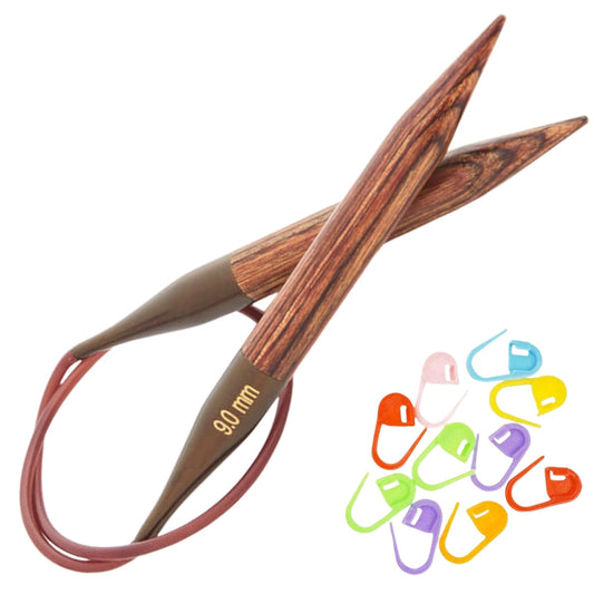 KnitPro Ginger Circular Knitting Needles 16 inch, Size 15 (40cm, 10.00mm) with 10 Colorful Stitch Markers