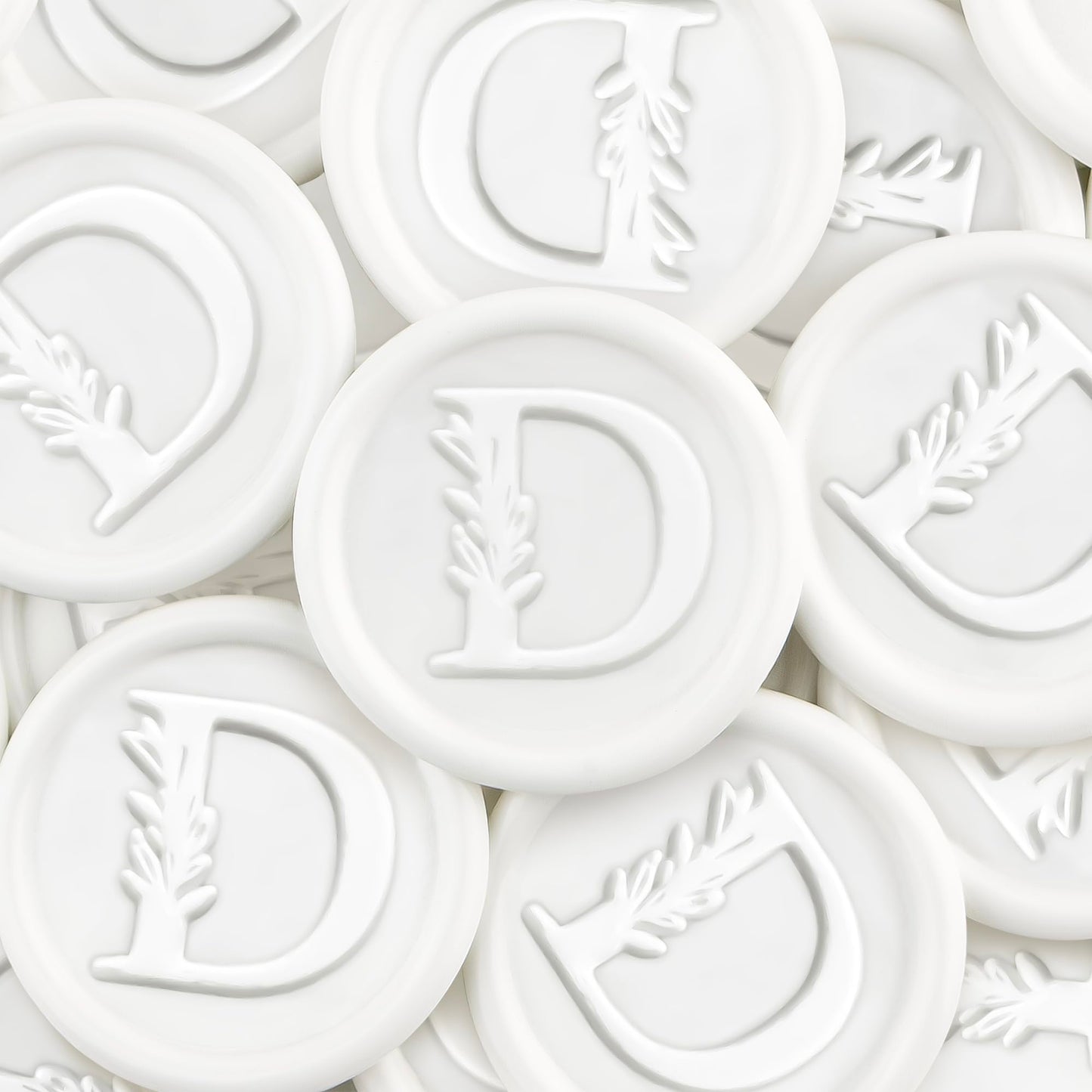 50Pcs White Wax Seal Stickers Handmade Vintage Botanical Leaves Adhesive Letter Wax Stickers for Wedding Party Invitations, Envelope, Gift Wrap, Christmas(Initial D, White)