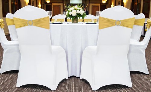 MDS Spandex Chair Sashes - Premium Stretch Covers with Buckle Slider for Weddings & Events | Gold, Pack of 75