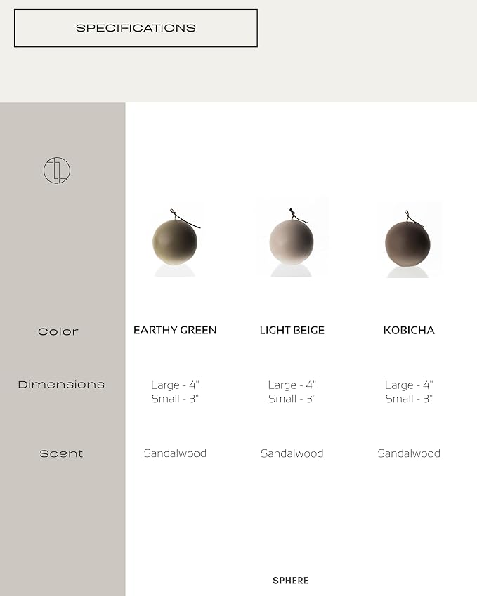 LAWA Sphere Candle - Beautiful Handmade Pillar Scented Soy Wax Elegant Aesthetic Candle Housewarming Gift Home Room Shelf Decor Idea (Kobicha, Large)