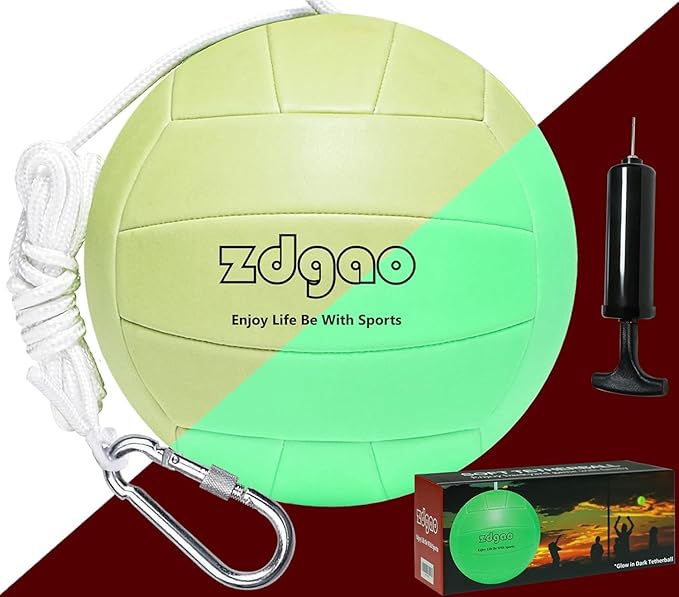Portable Tetherball-Glow in The Dark Replacement Tether Ball with Carabiner, Ball Pump with Needle for Kids and Adults Outdoors Backyard Game