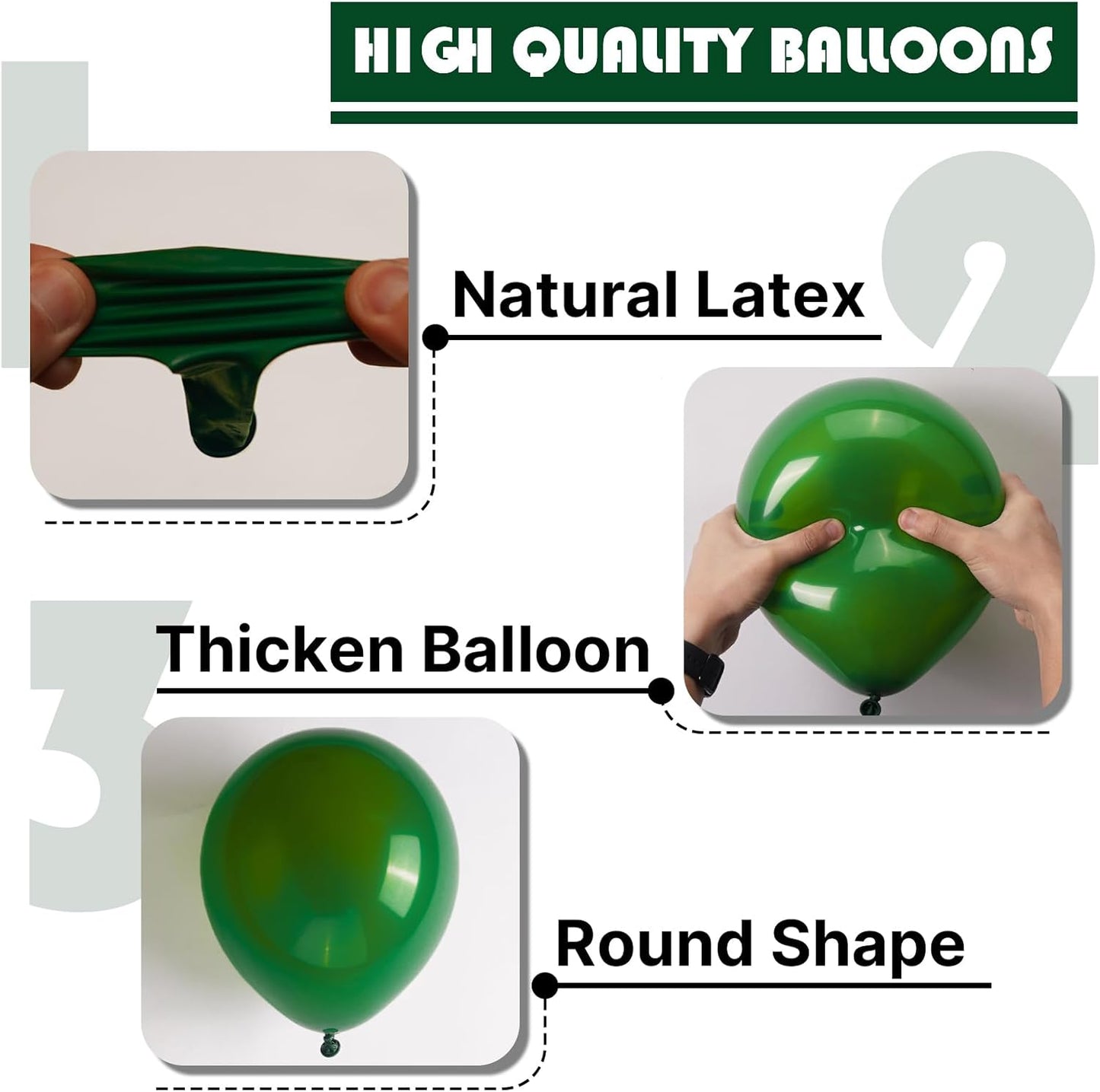 PartyWoo Dark Green Balloons - 100 Pcs in Various Sizes for Jungle Birthday & Graduation Decor | Emerald Green