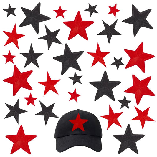AHANDMAKER 30Pcs Star Iron on Patches 2 Colors 3 Sizes Star Embroidered Patch Sewing Star Applique Repair Patch Decorative Patch for DIY Jeans Jackets, Clothing, Bag, Caps, Red and Black