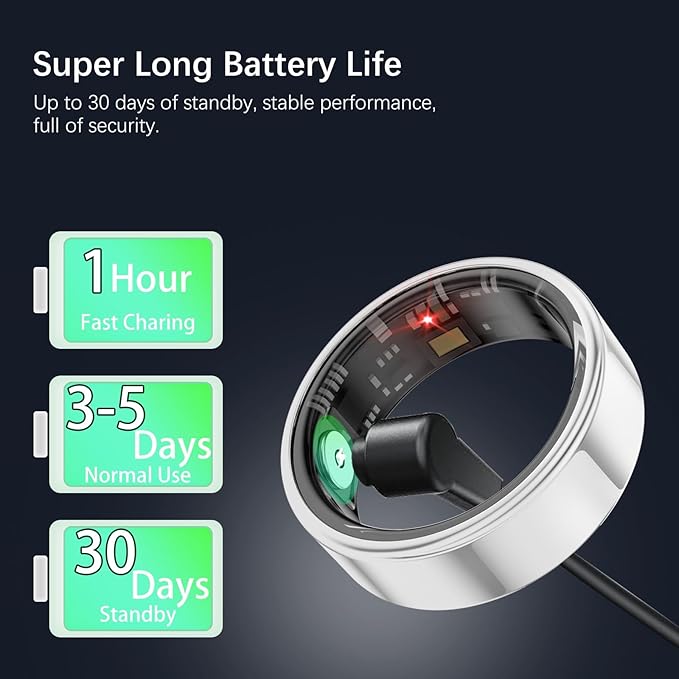Smart Health Rings for Women Men, Fitness Tracker with Heart Rate, Blood Oxygen, HRV, Sleep Tracker, Step Tracker, No Subscription Fee, IP68 Waterproof Smart Ring for iphone & Android (Silver 9#)